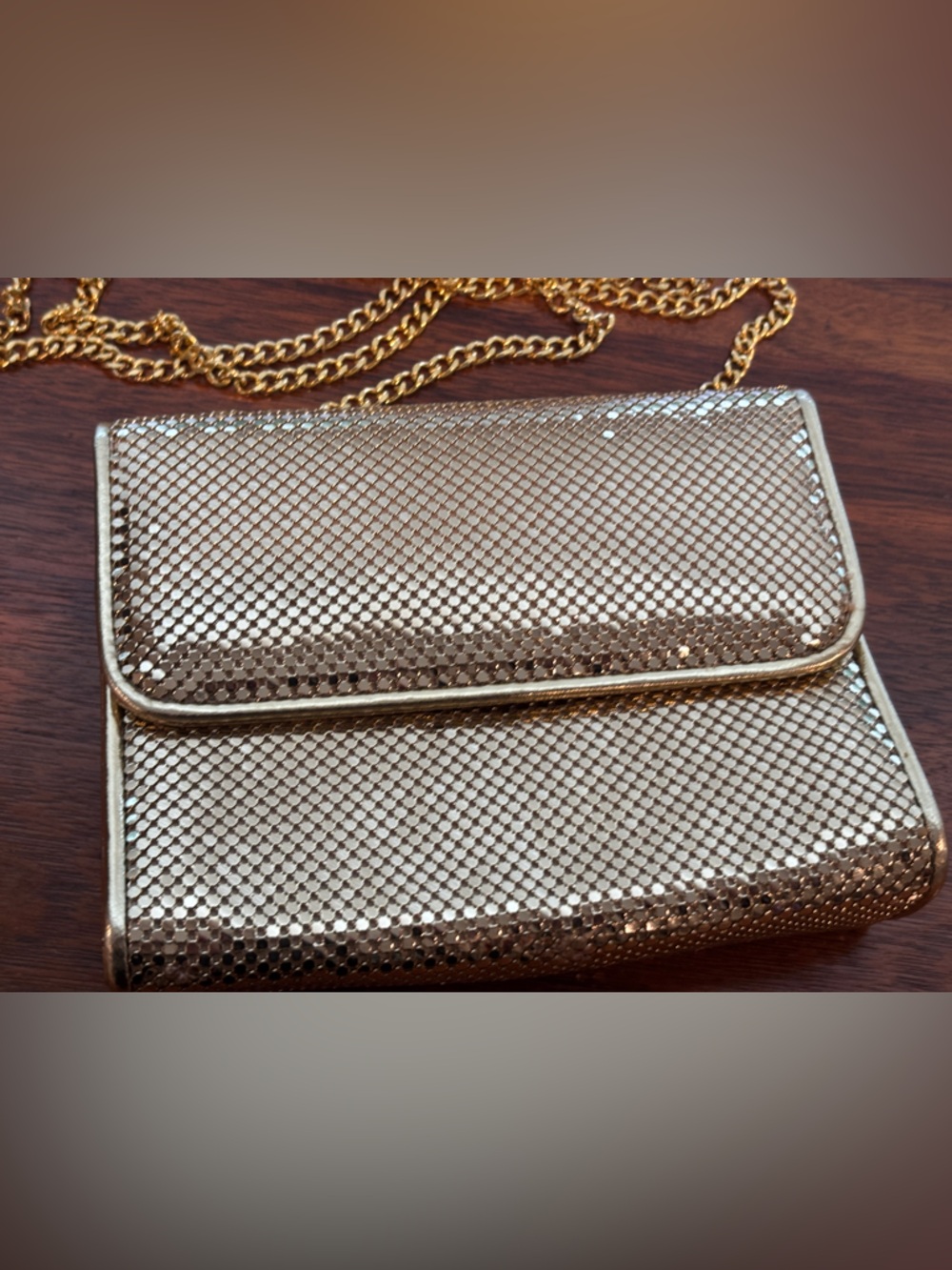 Vintage Whiting and Davis Gold Mesh Clutch Shoulder Bag/ 1980s Purse/ Women Bag